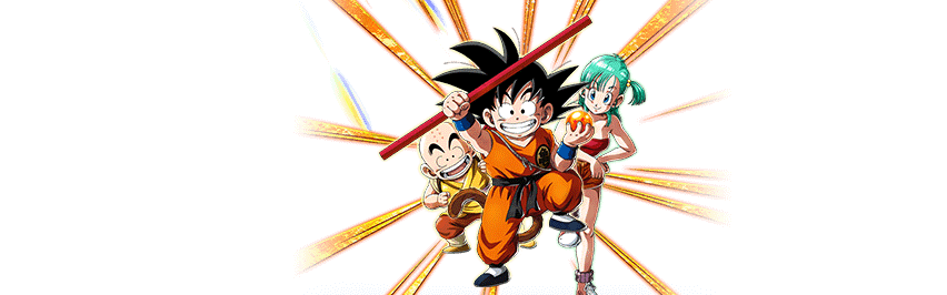Goku (niño), Krilin (niño) y Bulma (niña)